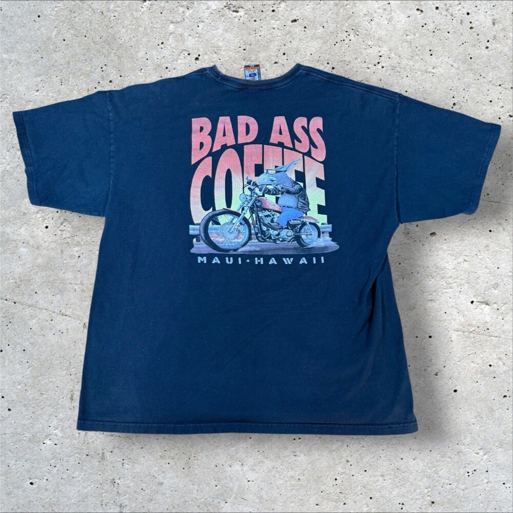 Vintage Duck Co Bad Ass Coffee Maui Hawaii Shirt Mens 2XL Donkey Biker Humor
